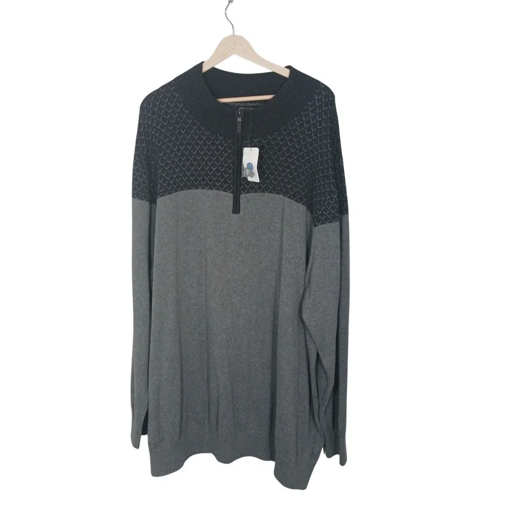 Oak Hill Mens 4XLT Big Tall 1/4 Zip Sweater NWT 100% Cotton Gray Pullover